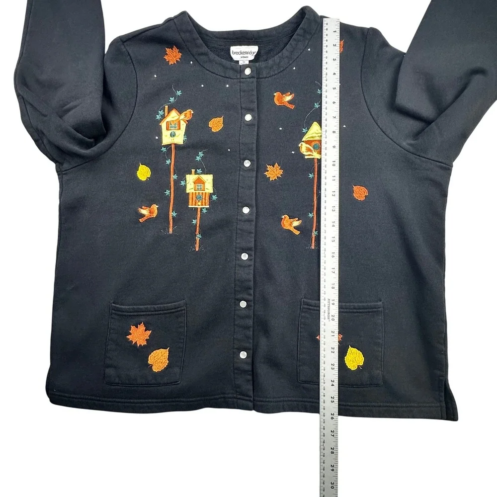 Breckenridge Women's 3X Black Embroidered Birdhouse Leaf Cardigan Sweatshirt - Picture 9 of 15